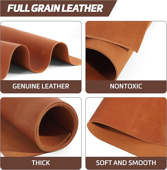 Shkira 12''X24'' Genuine Caramel Leather Sheets for Crafts - Square 2.0MM Thick Genuine - Thick Cowhide Pieces Square - Leather Sheet for Arts