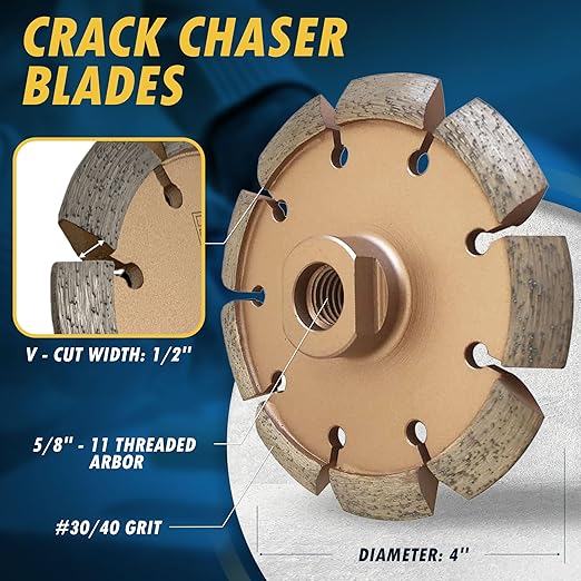 4" Crack Chaser Blade for Cured Concrete, Asphalt Repair or Joint Widen, 0.5" Width, 5/8"-11 Arbor