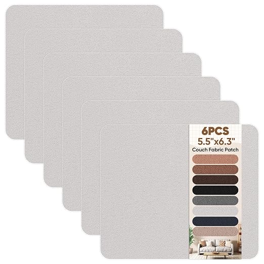 Couch Patch Repair Fabric,6-Piece Self-Adhesive Microfiber Patches,Quick Fix Sofa Chair Car Seat,Furniture,Upholstery Repair Kit. (White)