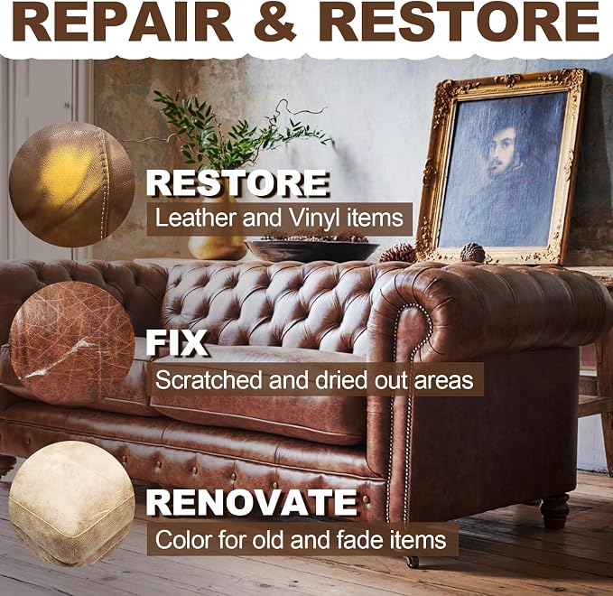 Leather Recoloring Balm, Leather Repair Kit, Leather Dye, Leather Color Restorer, Leather Scratch Remover, Leather Couch Paint, Repair, Leather Scratch Repair, Leather Restorer(Dark Brown)