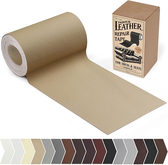 Leather Repair Patch, 4 x 63In Self Adhesive Leather Repair Tape for Furniture, Vinyl Repair Tape for Repairing Vinyl, Couch, Sofa, Car Seats, Car Interior (Khaki)