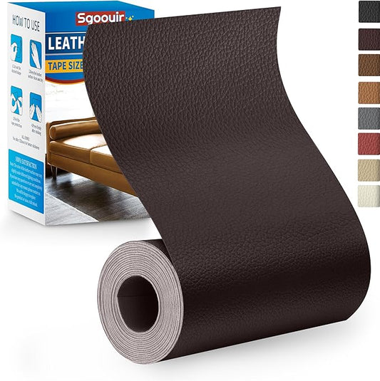 Leather Repair Patch Tape Kit, 4" x 63" Self Adhesive Leather Repair Patch for Furniture, Vinyl Leather Repair Kit for Car Seat, Chairs, Couch, Sofa, Boat Dark Brown