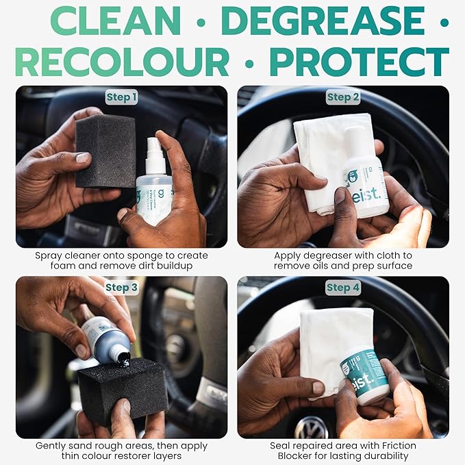 Geist. Steering Wheel Restoration Kit | Degrease and Refresh the colour of worn or scratched black steering wheels