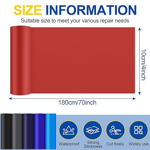 Fabric Repair Tape, Self Adhesive Nylon Repair Patch, Waterproof Outdoor Nylon Tape/Patch Kit for Down Jacket Clothing Tent Awnings Boat Cover Couches Red 4x70 inch