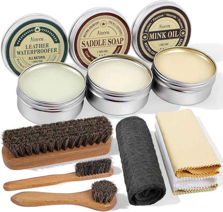Nuroon Leather Boots Care Kit- Leather Cleaner Boots Shoes Cleaning Kit, Saddle Soap,Mink Oil and Wax Waterproofer