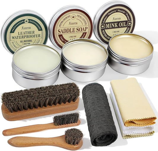 Nuroon Leather Boots Care Kit- Leather Cleaner Boots Shoes Cleaning Kit, Saddle Soap,Mink Oil and Wax Waterproofer