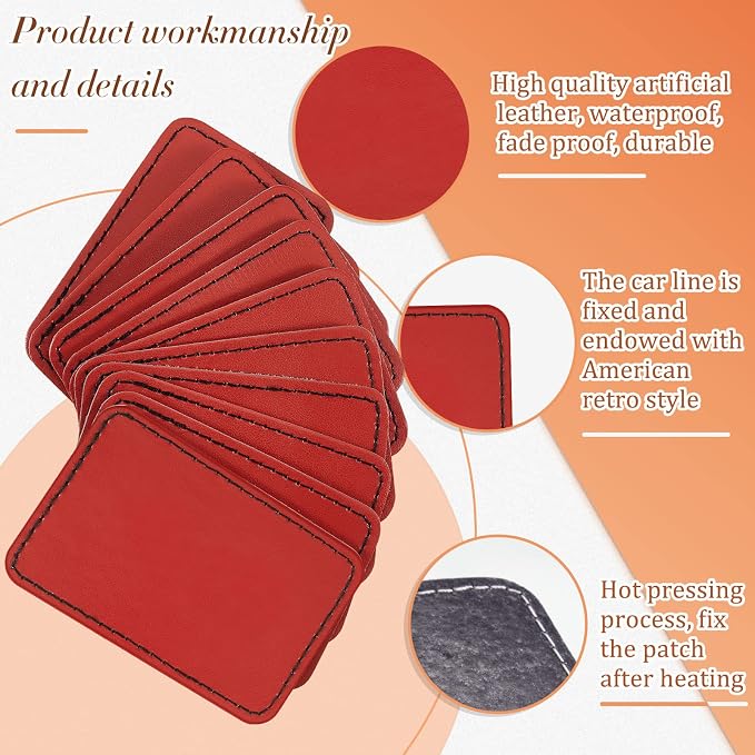 Dunzy 60 Pcs Leather Hat Patches Blank Leatherette Hat Patch with Adhesive Rectangle Laserable Leatherette Patch for Hats Custom Fabric Sew Laser Engraving DIY(Red,3 x 2 Inch)