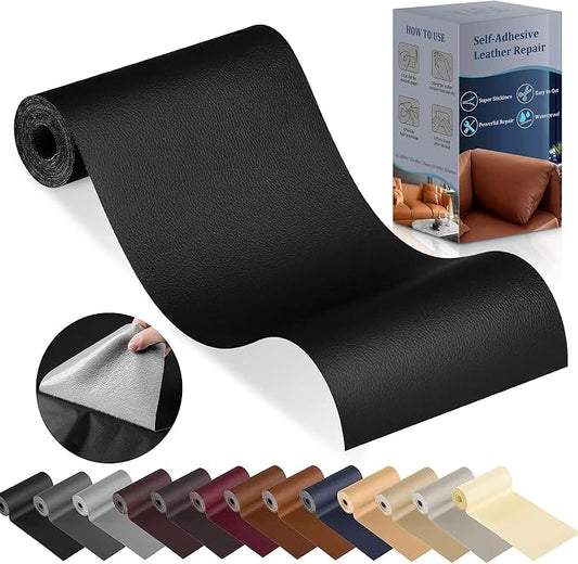 YAFLC Leather Repair Patch for Furniture, 4" x 63" Self Adhesive Leather Repair Kit Vinyl Repair Tape for Car Seat Sofa Jackets Couches Chair Black