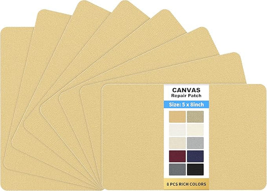 KING MOUNTAIN Canvas Repair Patch 5×8 Inch 8 Pcs Self-Adhesive Waterproof Fabric Patch for Sofas, Tents, Furniture,Tote Bags, Car Seats (Beige-1)