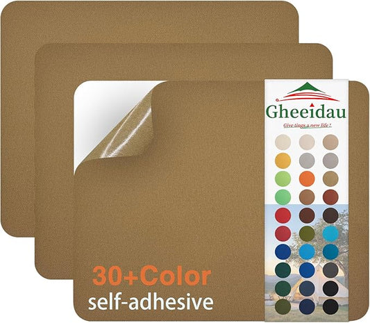 Gheeidau Canvas Repair Patch 9×11 Inch 3Pcs Waterproof Self-Adhesive Fabric Repair Patch for Tents,Boat Cover,Pop Up Canopy,Patio,Bags,Car Seats,Sofas,Furniture Cover(Camel)