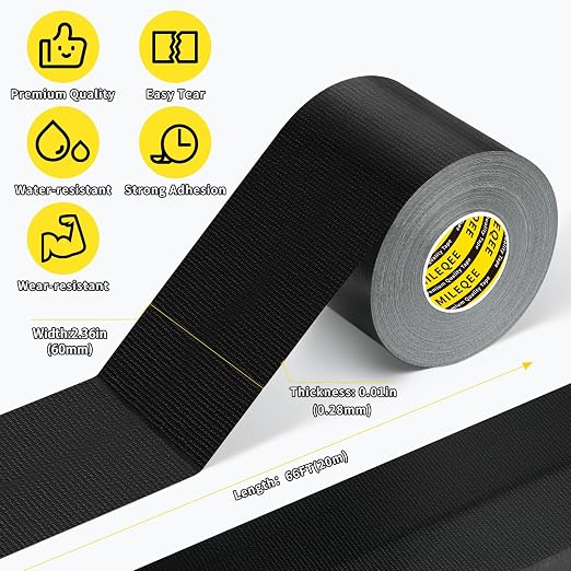 Duct Tape Heavy Duty Single Sided, Strong Adhesive High Strength, Waterproof Mesh Tape for Indoor and Outdoor Repairing Sealing Bonding, Easy Use Hand Tearable, 2.36 Inch x 66 Feet, Black