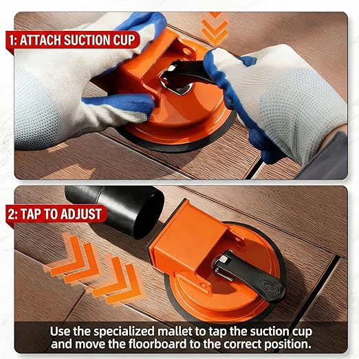 HUBAI Floor Gap Fixer Tool, Heavy Duty Laminate Floor Suction Cup Repair Tool, for Laminate, Wood, Tile, Vinyl Floor Gap Repair Tool - Durable, Compact, & Efficient Flooring Tools (Orange+Hammer)