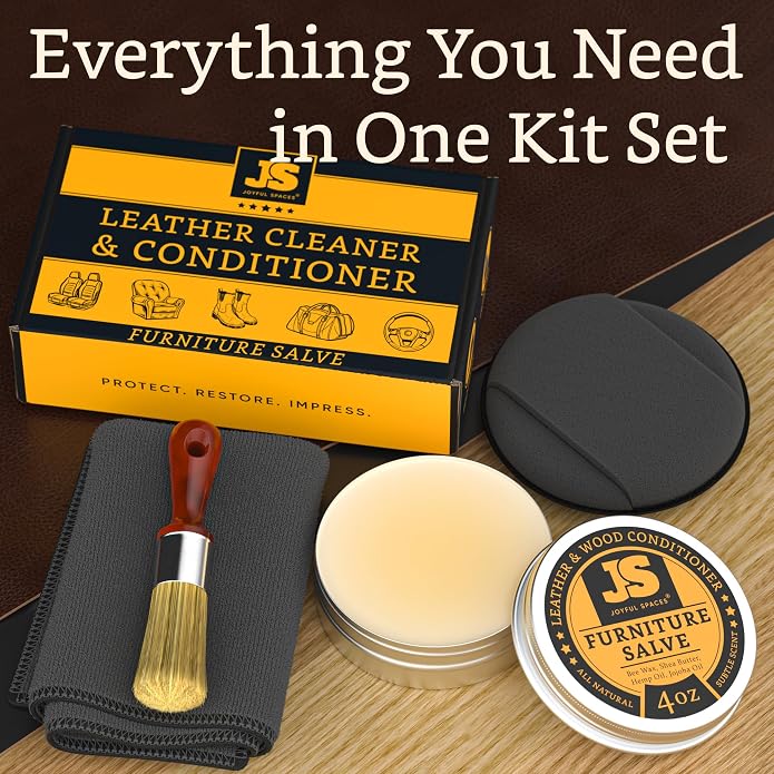 Furniture Salve for leather, leather conditioner, leather repair kit, shoe polish kit, wood restorer for furniture, bees wax furniture polish 4 oz