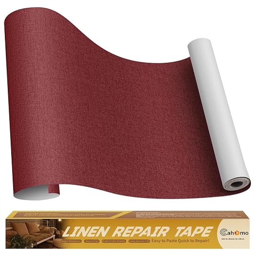 Linen Repair Tape 16x90 inch, Self Adhesive Fabric Patches, Couch Repair Patch Kit, Fabric Repair Tape for Furniture, Sofas, Carpet, DIY, Headboards, Chairs, Pillows, Linen Goods - Dark Red