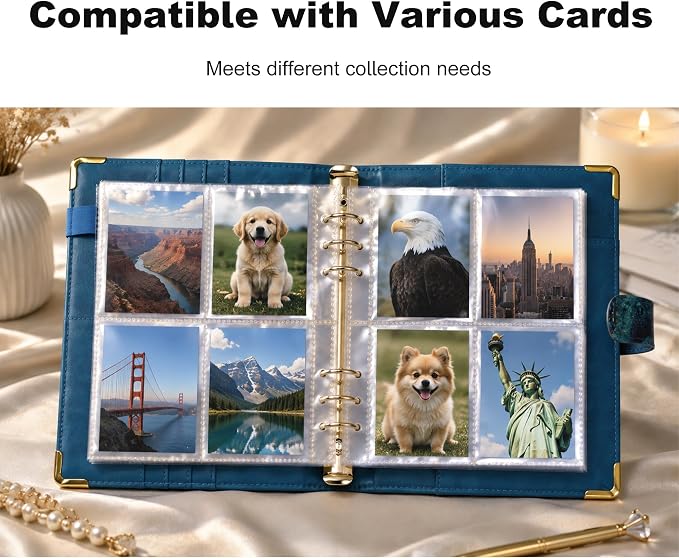 Convend A5 Kpop Photocard Binder,6 Ring Refillable Binder Album with 240 Card Slots,PU Leather Cover,Magnetic Closure for K-pop Photocards,Trading Cards,Game Cards,Marble Blue