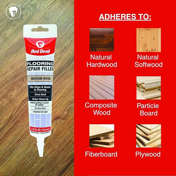 Red Devil 056025 Flooring Repair Filler, 5 oz., Medium Wood, 4 Pack