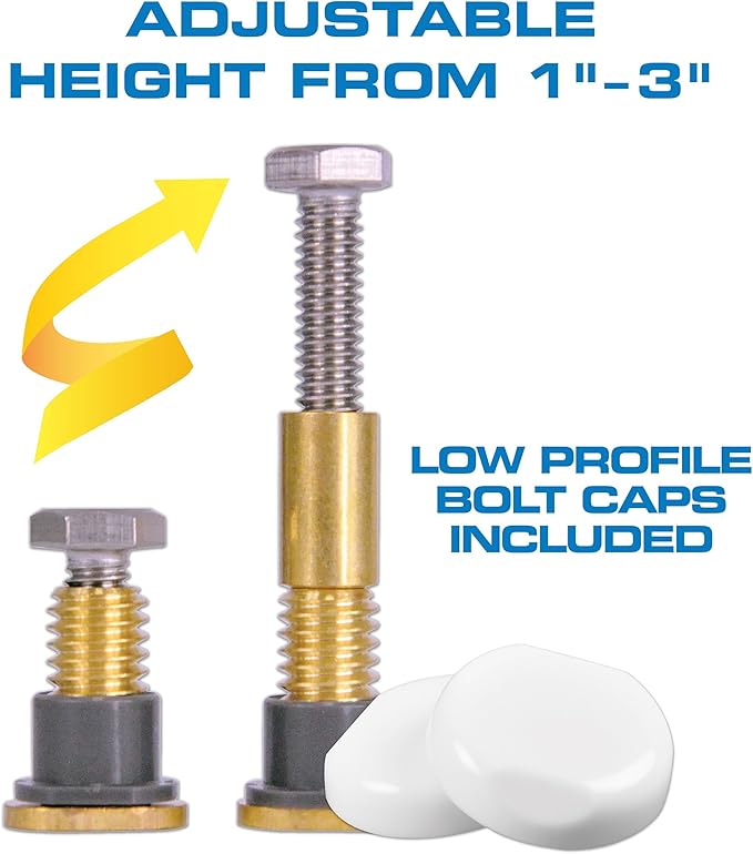 NEXT BY Danco Zero Cut Bolts | Brass Toilet Mounting Bolts | Toilet Repair | White Bolt Caps | Toilet Bolts Screws (10770), "adjustment is 1"" to 3"""