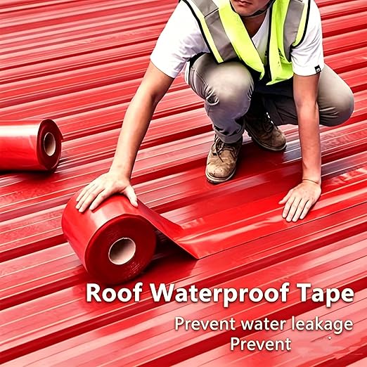 Waterproof Sealant Tape Self Adhesive Rubberized Asphalt Tape for RV Roof Metal Roof Corrugated Roof Leak Repair UV Resistant Heavy Duty Waterproofing Membrane (Red, 196.85 Inches X 11.81 Inches)