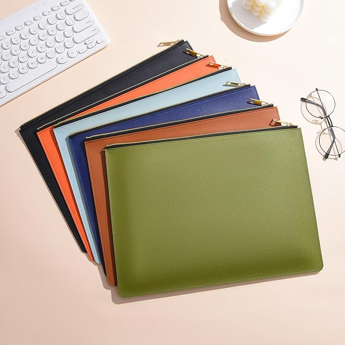PU Leather A4 File Folder Zipper Document Holder Envelope Folder Case for Receipt Contract (1, Black)