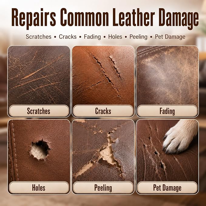 ARCSSAI ARCSSAL Brown Leather Repair Kit for Furniture, Leather Couch Repair Kit for Sofa, Jacket, Car Seats and Purse with Super Easy Instructions, Restores Any Material, Bonded, Pleather, Genuine