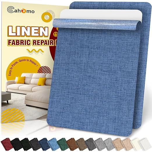 Linen Repair Tape 2Pcs 8x12 inch, Self Adhesive Fabric Patches, Couch Repair Patch Kit, Fabric Repair Tape for Furniture, Sofas, Carpet, DIY, Headboards, Chairs, Pillows, Linen Goods - Blue