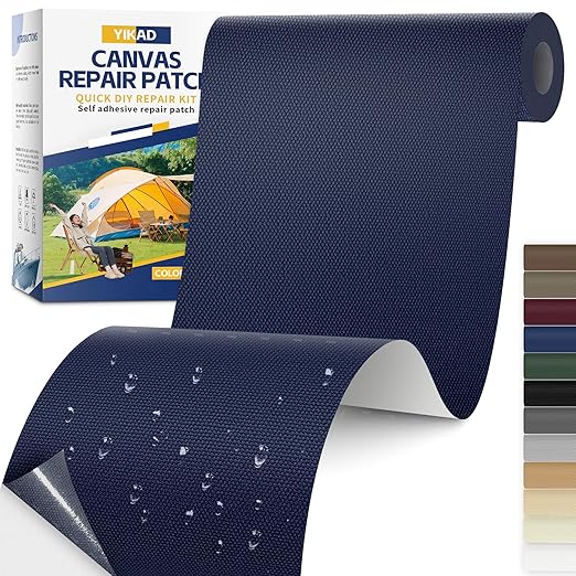 Fabric Repair Tape, Self Adhesive Canvas Repair Patch, Waterproof Outdoor Canvas Tape/Patch Kit for Sun Shades Clothing Tent Awnings Boat Cover Couches Dark Blue 4x71 inch