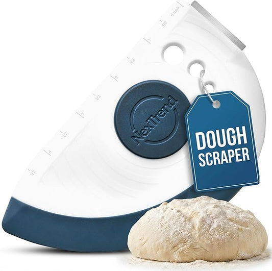 5-in-1 Dough Scraper & Flexible Bowl Scraper by Nextrend, Bread Scraper with Stainless Steel Edge, Ruler & Herb Stripper – BPA Free, Dishwasher Safe - Blue