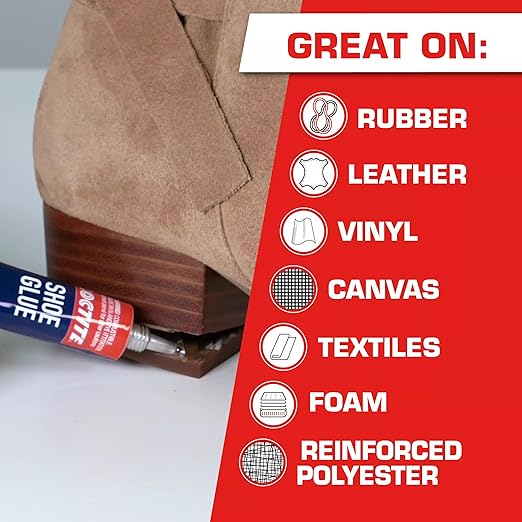 Loctite Shoe Glue, Strong & Flexible Fabric Glue, Resistant to Water, Impact, & Vibrations, Dries Clear - 0.6 fl oz Bottle, 3 Pack