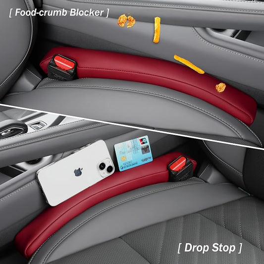 Car Seat Gap Filler 2 Pack, Faux Leather Strip/Plug Console Blockers for Cars, Trucks, SUVs, Adjustable Width 1.4–2.4 Inch, Universal Fit Prevents Items Falling Between Seats