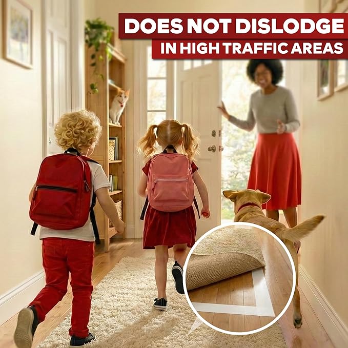 XFasten Double Sided Carpet Tape for Area Rugs, 3 Inch x 20 Yards – Heavy Duty Anti Slip Rug Grip Tape, Works as Rug Gripper, Residue Free, Wood Safe, Easy Removal for Hardwood and Laminate Floor