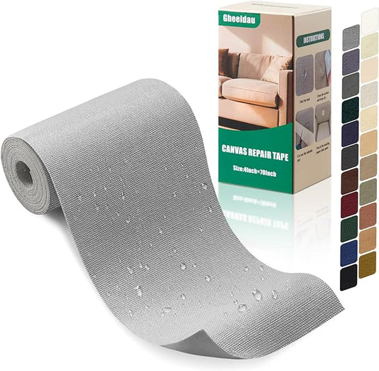 Gheeidau Canvas Repair Tape 4×70 Inch Waterproof Self-Adhesive Fabric Repair Patch for Repairing Boat Covers,Tents,Patio Umbrellas,Car Seats,Luggage,Sofas.(Grey)