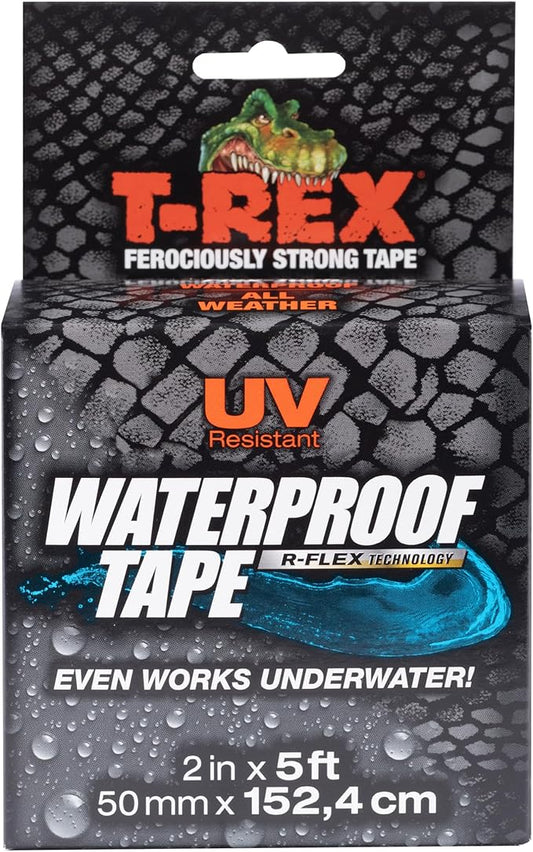 T-REX Heavy Duty Waterproof and Repair Tape for Wet or Rough/Dirty Surfaces Including Underwater, Leaks and More, 2" x 5', Black, 1-Roll (285988)