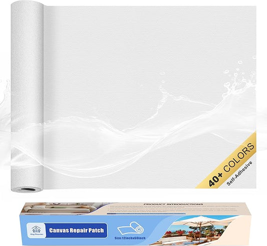 KING MOUNTAIN Canvas Repair Tape,Outdoor Gear Patch, 12×60 Inches,Waterproof,Self-Adhesive for Repairing Boat Covers,Sun Shades,Sofas,Tents,Lounge Chairs,Awnings (White1.0)