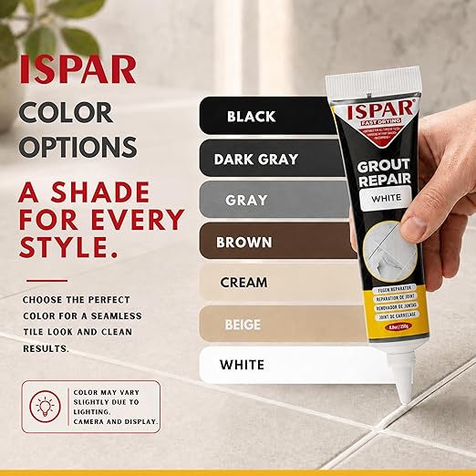 ISPAR Tile Grout Repair Kit – Dark Gray Grout Filler 14 oz Value Size, Pre-Mixed Grout Repair Paste, Ready to Use Tile Joint Filler for Bathroom & Shower Tile, Spatula & Sponge