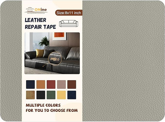 ONine Leather Repair Patch，Self-Adhesive Couch Patch，Multicolor Available Scratch Leather 8X11 Inch Peel and Stick for Sofas, Car Seats Hand Bags Jackets (Light Gray)