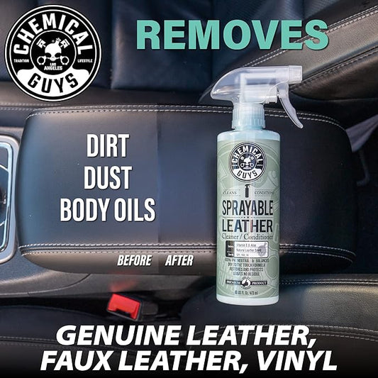 Chemical Guys SPI_103 Sprayable Leather Cleaner and Conditioner in One for Interiors, Apparel, and More (Works on Natural, Synthetic, Pleather, Faux Leather and More) Leather Scent, 128 fl oz (1 Gal)