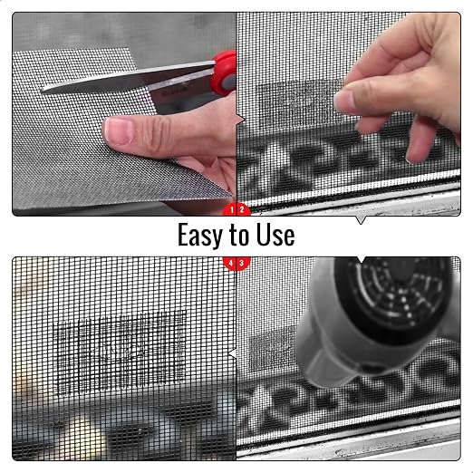 Matenf Window Screen Repair Patch, 10 Patches, 4"x 4"(10cm x 10cm), Black, 3-Layer Strong Adhesive Window Screen Mesh Tape, Repair Kit for Window and Door Screen Tears Holes