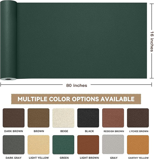 TIANLDD Leather Repair Tape,16 x 80 Inches Self Adhesive Leather Repair Patch，Leather Repair Kit for Furniture，Couches,Car Seats,Cabinets,Handbags(Dark Green-Litchi Grain)