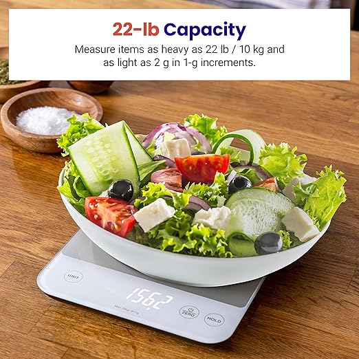 Etekcity Food Kitchen Scale, 22lb Digital Weight Scale Grams and Ounces Rechargeable Waterproof Tool for Weight Loss, Cooking, Baking, Meat, Bread, Large 0.05oz/1g Accuracy (Pack of 10)
