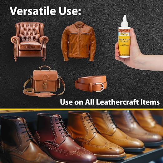 Fiebing's Leathercraft Cement - Leather Glue Adhesive (6 Pack, 4 oz Each) - Quick Drying, High Strength, Flexible, Non-Toxic, Permanent Bonding Leather Repair for Jackets, Shoes, Furniture, Purse