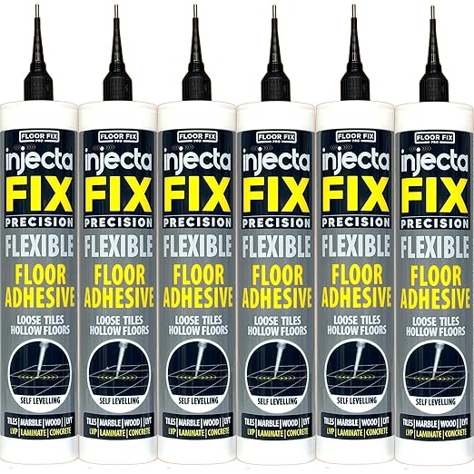 Floor-Fix Pro Injectafix Tile Repair Kit – Extra Strength Tile Adhesive for Loose & Hollow Floor Tiles, Wood, Laminate & LVT – Injection Repair Glue with Stainless Steel Precision Tip 10.1 fl oz (6)