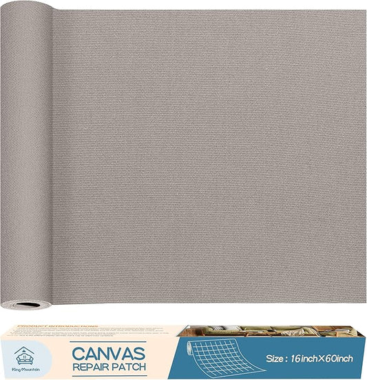 KING MOUNTAIN Canvas Repair Patch 16×60 Inch Self-Adhesive Waterproof Fabric Patch for Sofas, Tents, Furniture,Tote Bags, Car Seats (Light Grey)