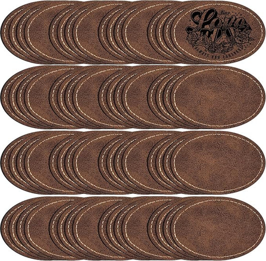 40 Pack Blank Leatherette Patches with Adhesive, MAPRIAL Oval Laser Engravable Faux Leather Patch for Hats Custom, Fabric Repair Sew, Engraving Materials, Gifts, DIY (Rustic, 3 x 2 in)