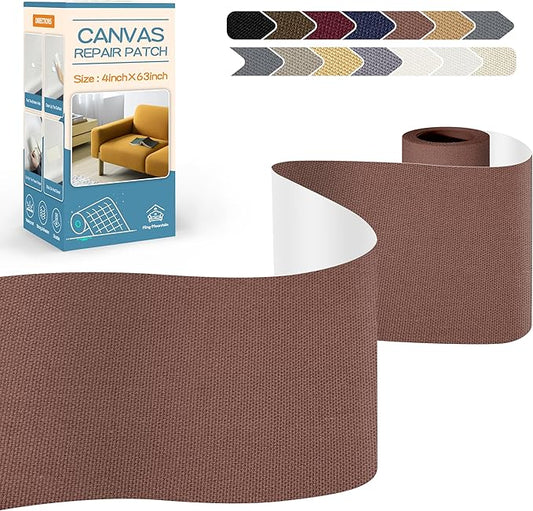 KING MOUNTAIN Canvas Repair Tape,Outdoor Gear Patch, 4×63 Inches,Waterproof,Self-Adhesive for Repairing Boat Covers,Sun Shades,Sofas,Tents,Lounge Chairs,Awnings (Brown)