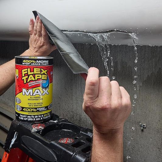 Flex Tape, MAX, Original Thick Flexible Rubberized Waterproof Tape - Seal and Patch Leaks, Works Underwater, Indoor Outdoor - Home RV Roof and Pool Repairs, Black, 8 in x 25 ft, Pack of 1