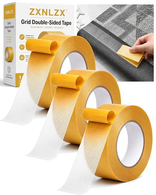 Grid Double-Sided Tape, Heavy Duty Waterproof Mesh Magic Tape Tear-Resistant Hight Adhesion Removable No Residue for Curtains, Carpets, Crafts and Home Repairs(10 meters-3pc,10 mm)