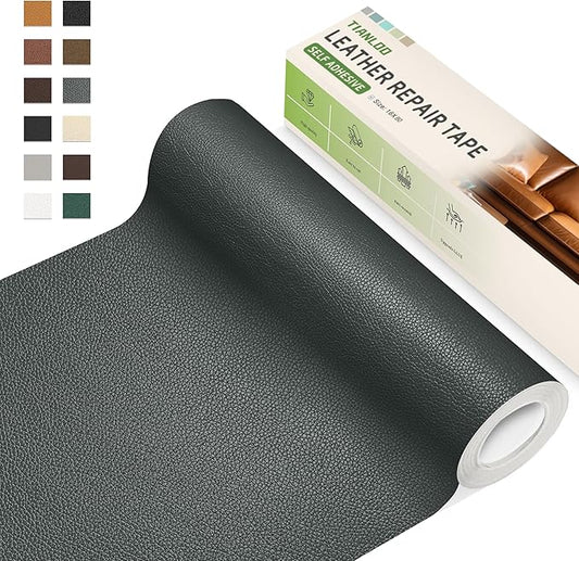 TIANLDD Leather Repair Tape,16 x 80 Inches Self Adhesive Leather Repair Patch，Leather Repair Kit for Furniture，Couches,Car Seats,Cabinets,Handbags(Black Grey-Litchi Grain)