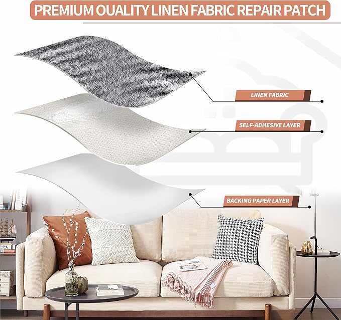 Fine Linen Fabric Patches, Self-Adhesive, Extra Large 12x40 Inch, Multi Color, for Sofa & Furniture Repair