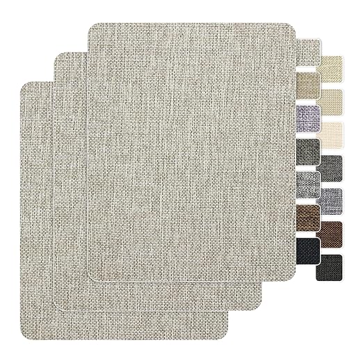 BESEZX Linen Fabric Repair Patch，3 PCS 9 * 11 Inch Self-Adhesive Couch Fabric Patch for Furniture, Sofa, Chair, Upholstery. (Coarse,Cream Gray)