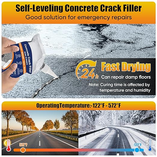 MOSAMNI Concrete Crack Filler, Self Leveling Cement Crack Sealant, Quick-Drying Sealing Adhesive Repair Sealer for Driveways, Sidewalks, Patios, Waterproof Outdoor Joint Caulking Glue, Gray